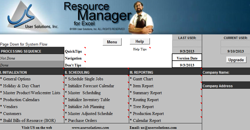 Screenshot of Resource Manager for Excel software interface.