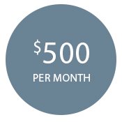 Circular icon with $500 per month text.