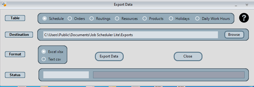 Screenshot of data export software interface.