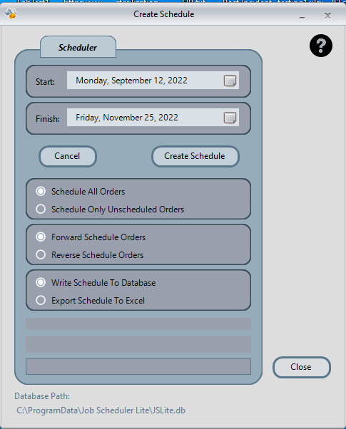 Screenshot of job scheduling software interface.